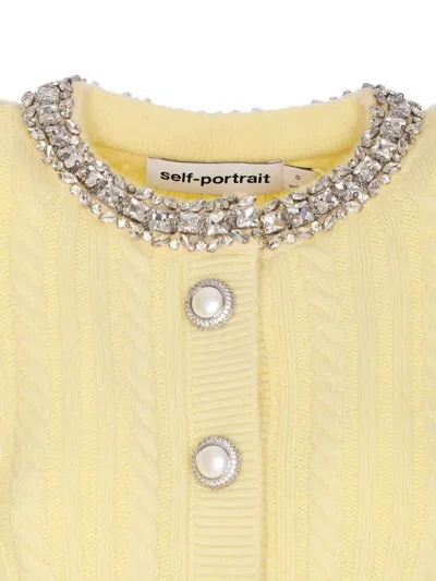 Self-portrait Crystal-embellished Cable-knit Cardigan In Yellow