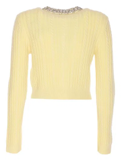 Self-portrait Crystal-embellished Cable-knit Cardigan In Yellow