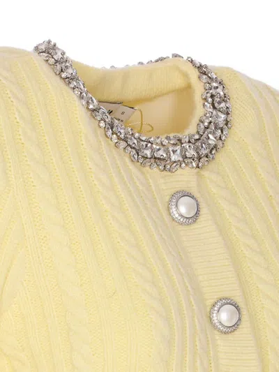 Self-portrait Crystal-embellished Cable-knit Cardigan In Yellow