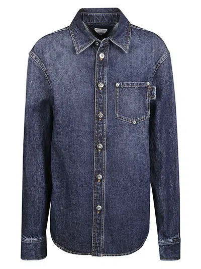Bottega Veneta Men Shirt With Logo In Blue