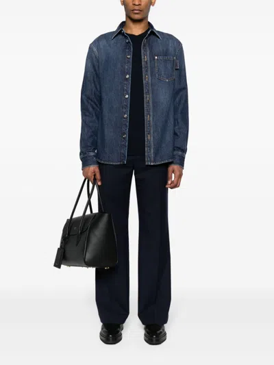Bottega Veneta Men Shirt With Logo In Blue
