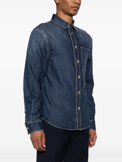 Bottega Veneta Men Shirt With Logo In Blue