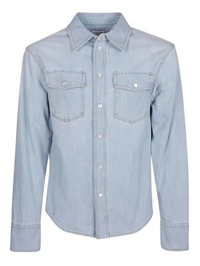 Bottega Veneta Men Denim Shirt With Mother-of-pearl Buttons In Blue