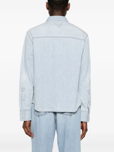 Bottega Veneta Men Denim Shirt With Mother-of-pearl Buttons In Blue