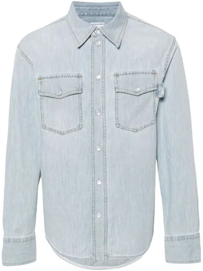 Bottega Veneta Men Denim Shirt With Mother-of-pearl Buttons In Blue