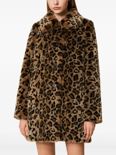 Twinset Coats Brown In Animal Print