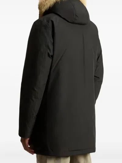 Woolrich Arctic Parka In Ramar Cloth With Detachable Fur Trim In Black