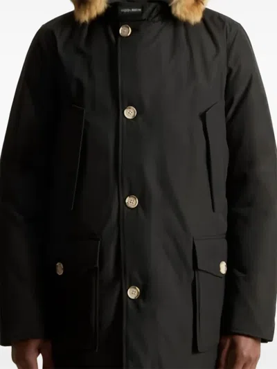 Woolrich Arctic Parka In Ramar Cloth With Detachable Fur Trim In Black