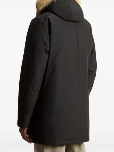 Woolrich Arctic Parka In Ramar Cloth With Detachable Fur Trim In Black