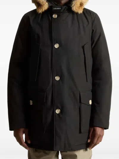 Woolrich Arctic Parka In Ramar Cloth With Detachable Fur Trim In Black