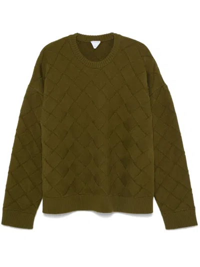 Bottega Veneta Crew Neck Wool Intreccio 3d Knit Sweater In Green