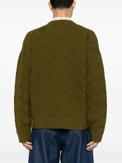 Bottega Veneta Crew Neck Wool Intreccio 3d Knit Sweater In Green