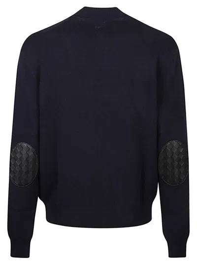 Bottega Veneta Cashmere Pullover With Leather Intreccio Patch In Blue