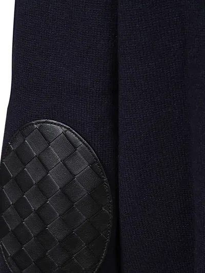 Bottega Veneta Cashmere Pullover With Leather Intreccio Patch In Blue