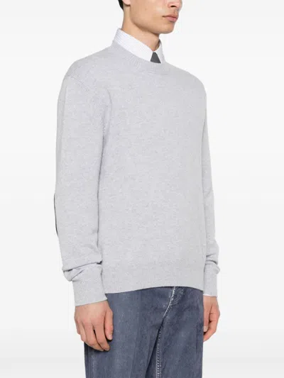 Bottega Veneta Grey Pullover With Intrecciato Patch On Elbows In Cashmere Man In Gray