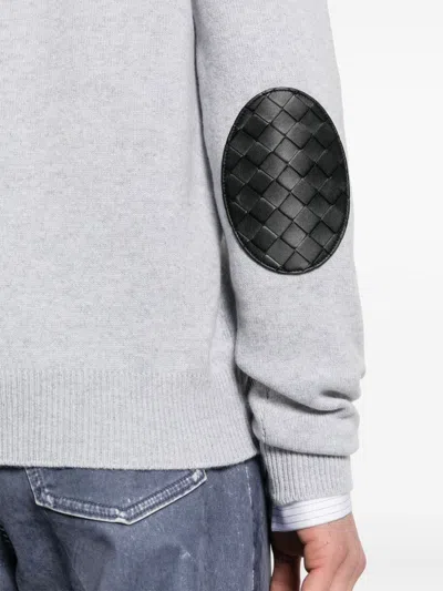 Bottega Veneta Grey Pullover With Intrecciato Patch On Elbows In Cashmere Man In Gray