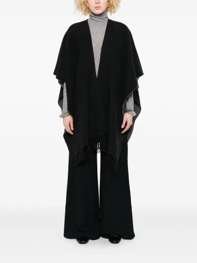 Fabiana Filippi Fringed V-neck Poncho In Black