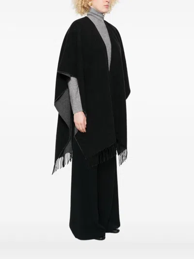 Fabiana Filippi Fringed V-neck Poncho In Black
