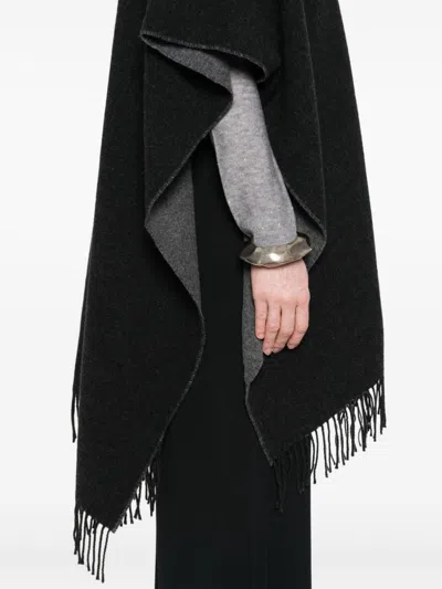 Fabiana Filippi Fringed V-neck Poncho In Black