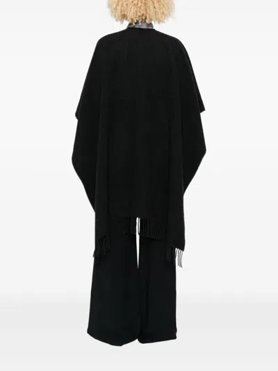Fabiana Filippi Fringed V-neck Poncho In Black