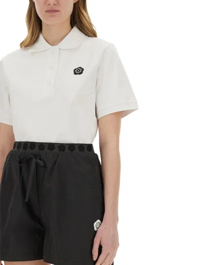 Kenzo Poplin Shirt With Cropped Length And Short Sleeves In White