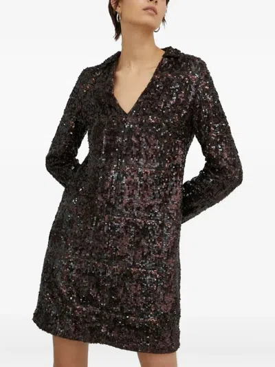 Samsoe & Samsoe Sequin-embellishment Mini Dress In Brown