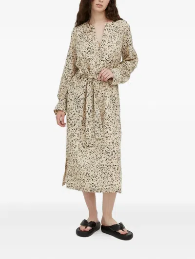 Drykorn Aidana Belted Print Midi Dress In Black