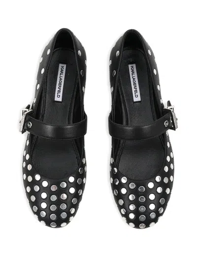 Karl Lagerfeld Karo Mirror Studs Ballet Flats In Black