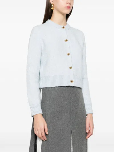Bottega Veneta Long Sleeved Crewneck Cardigan In Blue