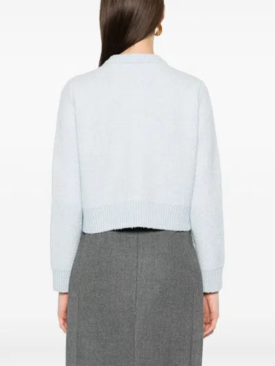 Bottega Veneta Long Sleeved Crewneck Cardigan In Blue