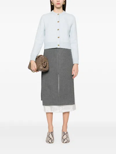 Bottega Veneta Long Sleeved Crewneck Cardigan In Blue