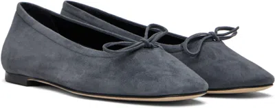 Aeyde Bow-detail Square-toe Flats In Gray