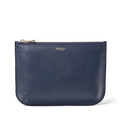 Aspinal Of London Womens Navy Ella Medium Logo-print Grained-leather Pouch