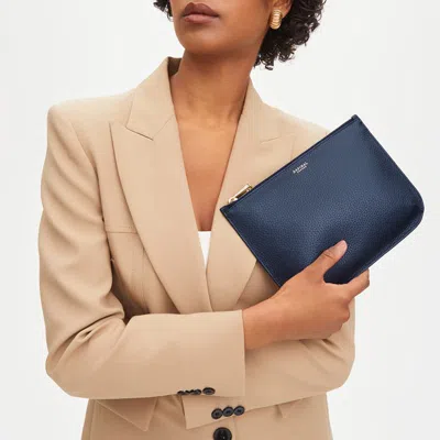 Aspinal Of London Womens Navy Ella Medium Logo-print Grained-leather Pouch