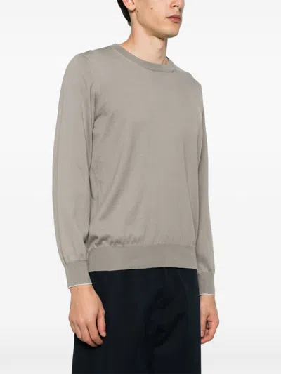 Brunello Cucinelli Lightweight Crew Neck Sweater With Ribbed Cuffs In Gray