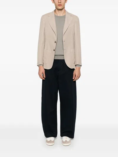 Brunello Cucinelli Lightweight Crew Neck Sweater With Ribbed Cuffs In Gray