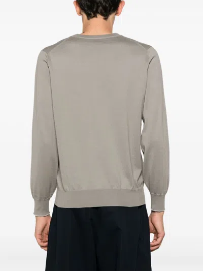 Brunello Cucinelli Lightweight Crew Neck Sweater With Ribbed Cuffs In Gray