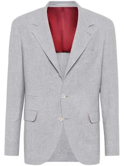 Brunello Cucinelli Men Single-breasted Wool Blazer In Gray