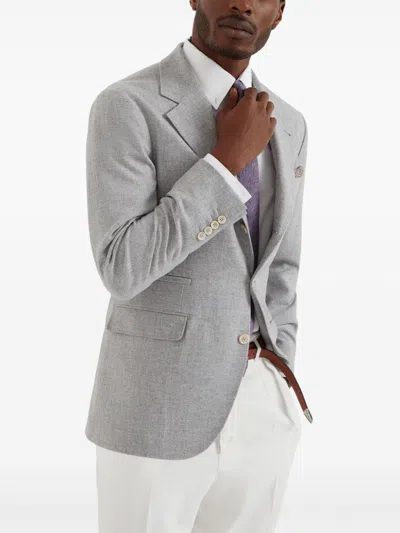 Brunello Cucinelli Men Single-breasted Wool Blazer In Gray