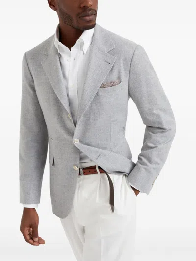 Brunello Cucinelli Men Single-breasted Wool Blazer In Gray