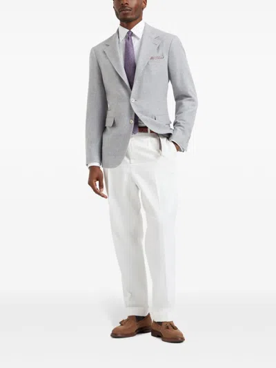 Brunello Cucinelli Men Single-breasted Wool Blazer In Gray