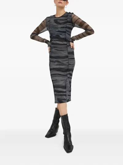 Samsoe & Samsoe Mesh-panelled Midi Dress In Gray