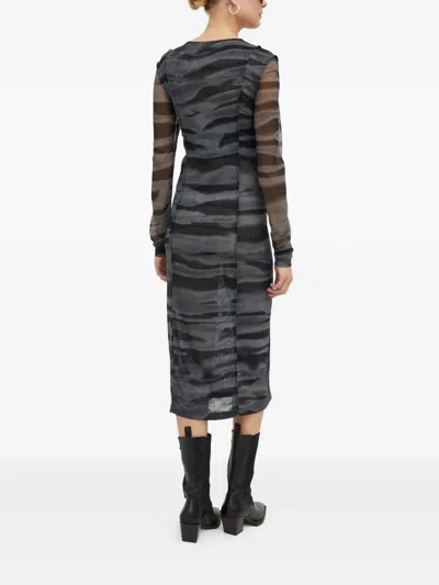 Samsoe & Samsoe Mesh-panelled Midi Dress In Gray