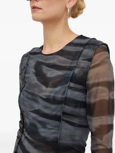 Samsoe & Samsoe Mesh-panelled Midi Dress In Gray