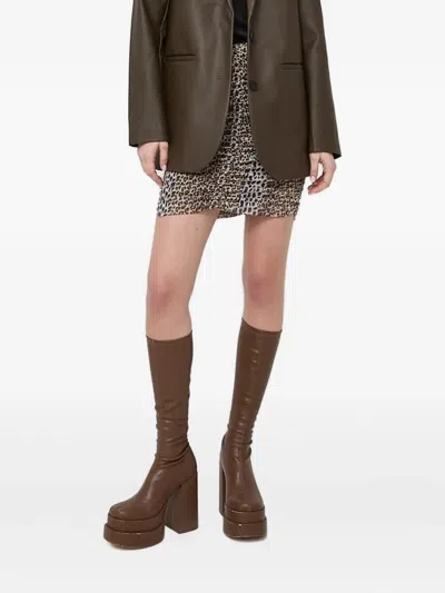 Notes Du Nord Leopard-print Gathered Mini Skirt In Neutral