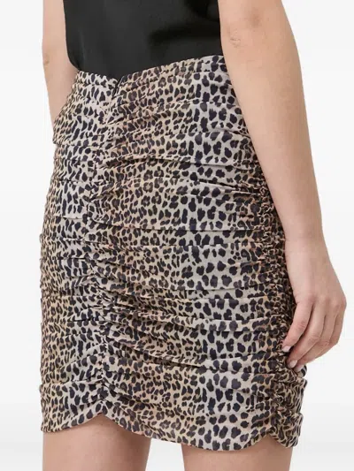 Notes Du Nord Leopard-print Gathered Mini Skirt In Neutral