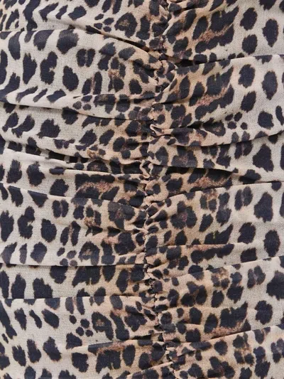 Notes Du Nord Leopard-print Gathered Mini Skirt In Neutral