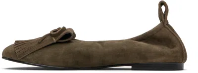 Open Yy カーキ Bun スエード フリンジ バレエシューズ In Brown