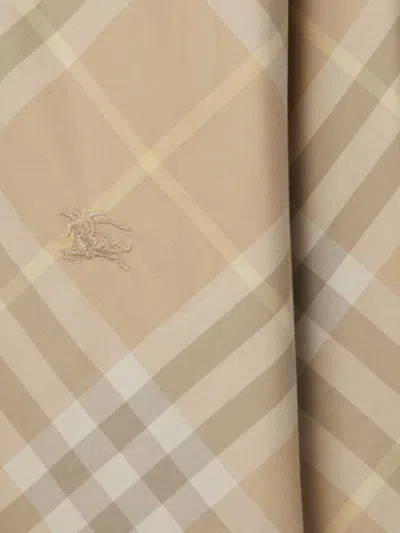 Burberry Men Beige Shirt With Button-down Collar And Check Motif In Cotton Man In Brown