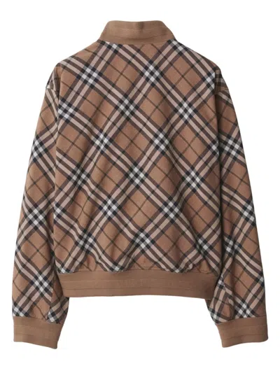 Burberry Check Wool Blend Harrington Jacket Clothing In Brown
